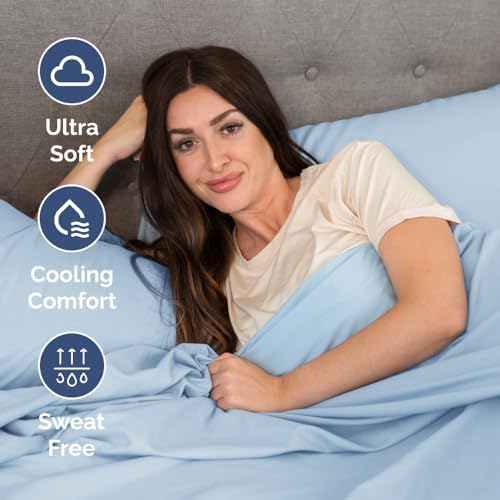 Short Queen Size 4 Piece Bed Sheet Set - RV Short Queen Sheets - Light Blue - Image 4
