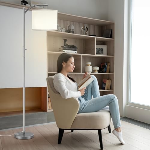 ROTTOGOON Dimmable Floor Lamp, Arc Floor Lamps for Living Room, Stepless Dimming Modern Standing Lamp with Linen Shade, Tall Lamp for Bedroom Office Dining Room- Grey - Image 7