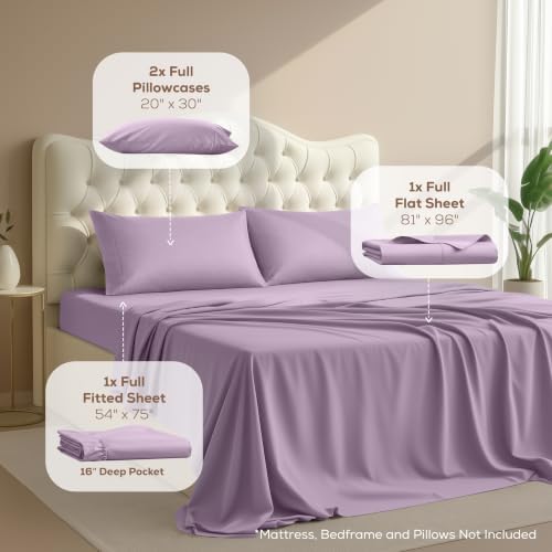 Full Sheets Set, 4 Pieces 16" Deep Pocket Hotel Luxury Bed Sheets, Lavender - Image 2
