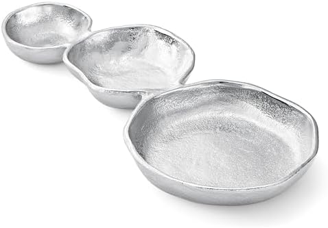 3 Cluster Decorative Bowls Bright Silver Snack Tray Bowl Chip & Dip Serving Piece Strong Brass Centerpiece Beautiful Room Accent & Entertaining Parties Home Decor Wedding Gifts 14 Inch Decorative Gift by Gute