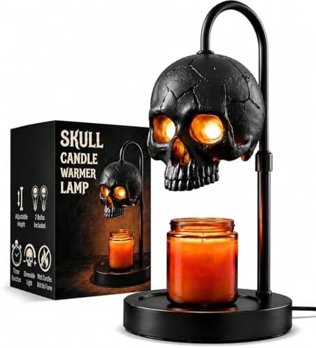 Skull Candle Warmer Lamp with Timer & Dimmer, Black Gothic Candle Warmer by Unknown