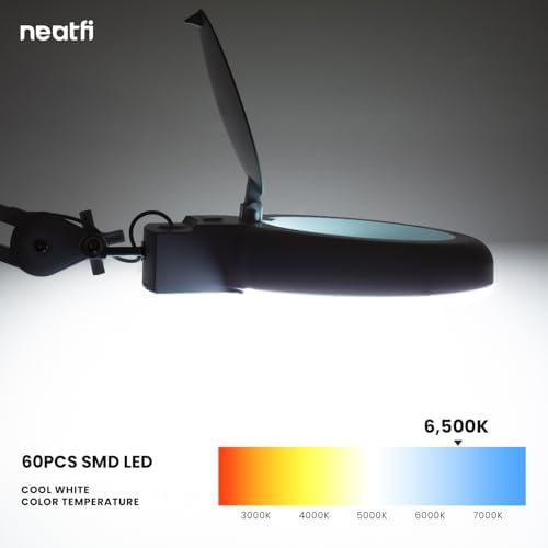 Neatfi LED Magnifying Lamp with Clamp | 12W | 60 SMD LEDs |1,200 Lumens | Adjustable Step Dimming | 2.25x Magnification Desk Lamp Magnifier for Crafts, Painting, and Hobbies (White-2, 5-Diopter) - Image 4