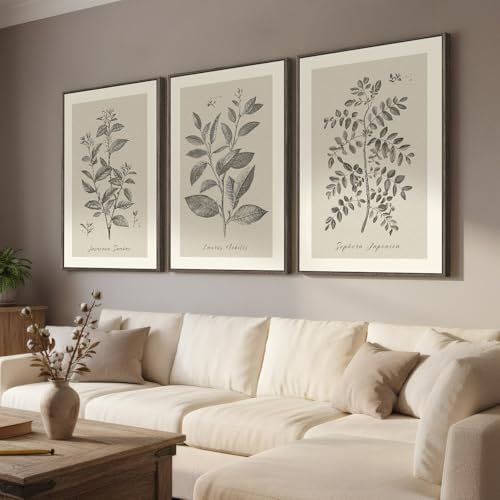 Large Framed 3 Piece Vintage Botanical Wall Art for Living Room, 24x36 In - Image 2