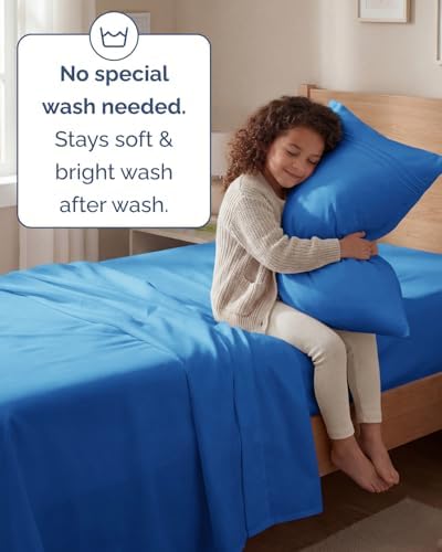 Twin Size 3 Piece Sheet Set - Breathable & Cooling Sheets - Royal Blue - Image 6