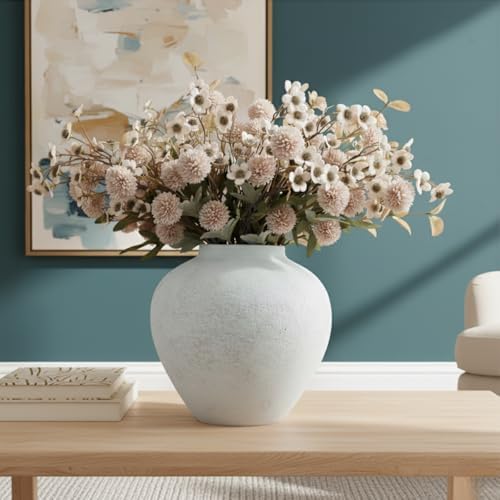 White Rustic Large Round Vase for Table Centerpieces 11 inches, Arina Vase, Earthy Stone Look, Textured, Modern Homes Farmhouse Centerpiece Decor - Image 2