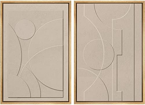 SIGNWIN Framed Canvas Print Wall Art Set Art Deco Geometric Polygon Collage Abstract Shapes Illustrations Minimal Decorative Boho Nordic Relax for Living Room, Bedroom, Office - 24"" x36 x2 Natural by SIGNWIN