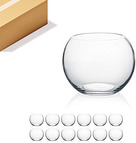 WGV Bowl Glass Vase Bulk, Diameter 6", Height 4.5", Open Width 4", 48 oz., (Multiple Sizes Choices) Clear Bubble Planter Terrarium Fish Bowl for Wedding Event Home Decor, 12 Pieces (VBW0006A) by WGVInternational-OpusGlassware
