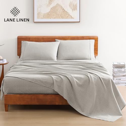 LANE LINEN 100% Organic Cotton Twin Bed Sheet Set, Luxury Hotel Style Fade Resistant Deep Pocket Machine Washable Twin Size Sheet Set, Eco Friendly Mercerized Cotton Sheets- Grey(White Dot) - Image 2