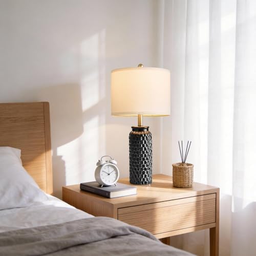 USumkky 24" Modern Ceramic Black Bedside Lamp Set of 2 Table Lamp for Bedroom Decor Farmhouse Table Lamp for Living Room Office Dorm - Image 4