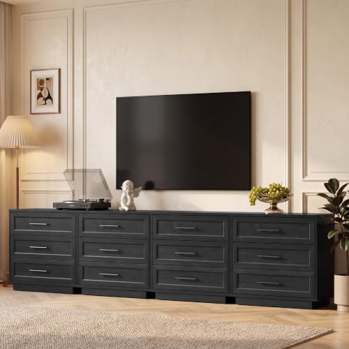 Fatmok 31.5" Wide Nightstand with 3 Drawers Set of 4,Oversized Modular Bedside Storage Cabinet,Large Wooden Side Table,Black Grey by Fatmok