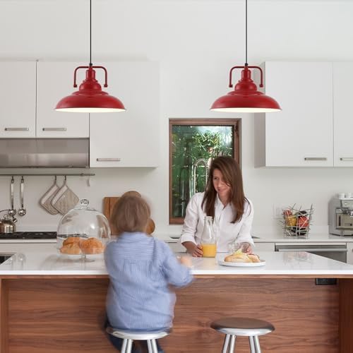 Farmhouse Pendant Light, 2 Packs 12.5inches Red Kitchen Pendant Lights, Island Pendant Lights, Modern Pendant Lights, Pendant Light for Kitchen, Living Room, Bedroom, Hallway - Image 2