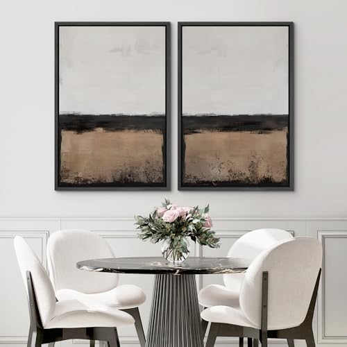 SIGNWIN Framed Canvas Print Wall Art Abstract Landscape Neutral Tones with Horizon Line Illustrations Modern Art Decorative Contemporary for Living Room, Bedroom, Office - 16"" x24 x2 Black - Image 3