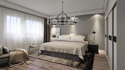 20-Lights Black Wagon Wheel Chandelier Modern Farmhouse with Glass Shade, 60 Inch Large Round Industrial High Ceilings Pendant Lighting Fixture for Dining Living Room, Kitchen Island, Foyer - Image 6