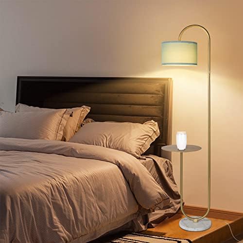 Hsyile KU300272 Arc Floor Lamp with Hanging Drum Shade for Living Room-Marble Base Modern Tall Stand Up Light with Table, Contemporary Over The Couch Gold Lamp Standing Lamps for Bedroom Office - Image 3