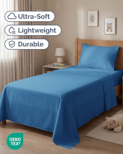 Twin Size 3 Piece Sheet Set - Breathable & Cooling Sheets - Denim Blue - Image 2