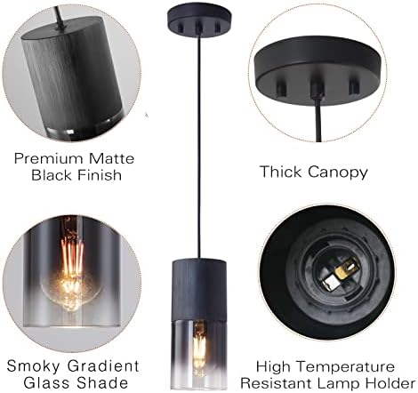 3-Pack Black Pendant Light Fixtures, Adjustable Modern Pendant Lights for Kitchen Island, Industrial Glass Pendant Lights for Dining Table Hallway Bedroom Living Room - Image 4