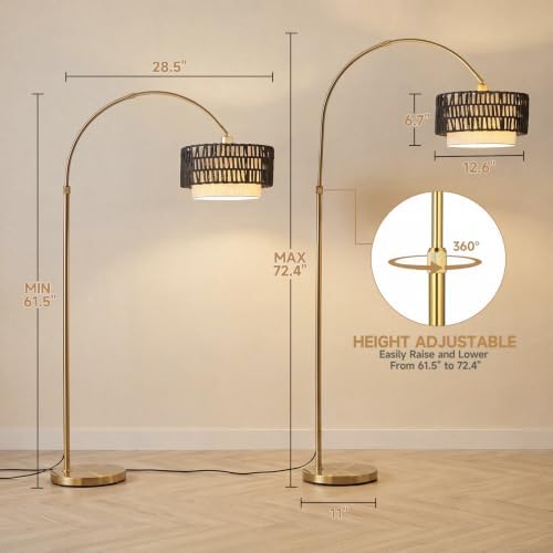 Arc Floor Lamp for Living Room with Remote, 61.5"-72.4" Height Adjust Dimmable LED Floor Lamp with 3 Color Temps, Farmhouse Arched Standing Lamp,Boho Floor Lamp, Arched Floor Lamps for Bedroom, Office - Image 4