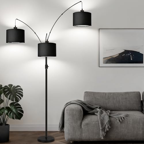 Dimmable Floor Lamp - 3 Lights Arc Floor Lamps for Living Room,Modern Tall Standing Tree Lamp with Black Linen Shade & Heavy Base,Mid Century Floor Lamp for Bedroom Corner Office, 3 LED Bulbs Included - Image 6