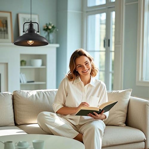Black Pendant Light 12.5 inches 2 Packs, Farmhouse Pendant Light, Modern Pendant Lights, Kitchen Pendant Lights, Pendant Lights Kitchen Island for Dinning Room Entryway Barn - Image 3