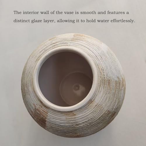 Rustic Ceramic Vintage Farmhouse Vase for Decor (Small Ribbed Beige) - Image 5