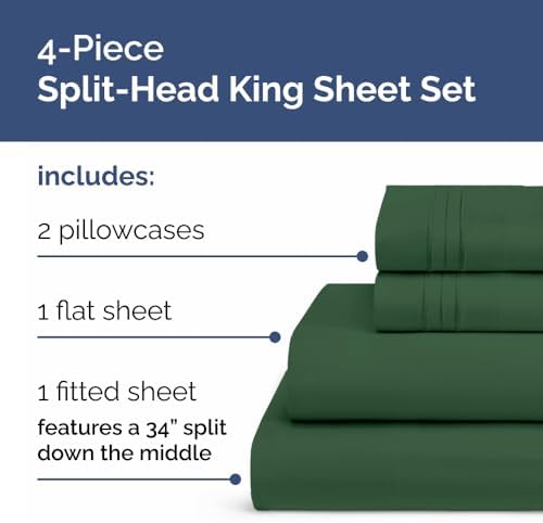 Flex Top Split Head King 4 Piece Sheet Set - Soft & Cooling - Emerald Green - Image 3