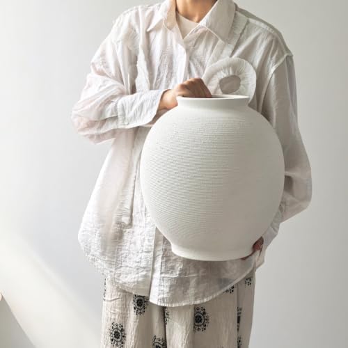 Extra Large White Ceramic Vase, 12.5" H Sandstone White - Image 4
