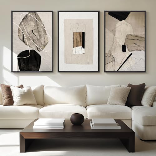 Large Framed Neutral Abstract Wall Art for Living Room,Set of 3, 24x36 In by Cuspin