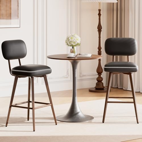 MALOL 26“ Swivel Bar Stools Set of 2, Mid Century PU Leather Counter Height Bar Chairs with Low Back and Metal Legs, Modern Bar Stool Chair for Kitchen Island, Black by MALOL
