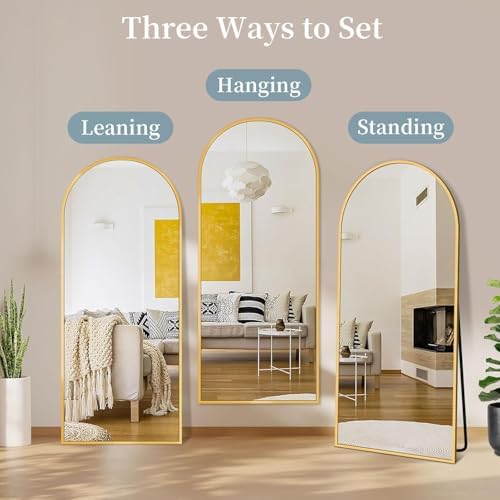 56"x14" Arched Full Length Mirror with Stand,Full Body Floor Mirror - Image 6