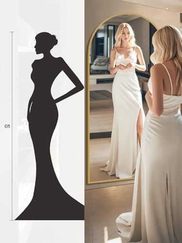 71"x32" Floor Mirror Full Length, Arched Full Length Mirror with Stand, Large Full Body Mirrors for Bedroom Living Room or Cloakroom Gold - Image 3
