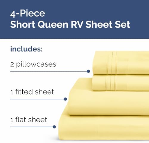 Short Queen Size 4 Piece Bed Sheet Set - RV Short Queen Sheets - Yellow - Image 2