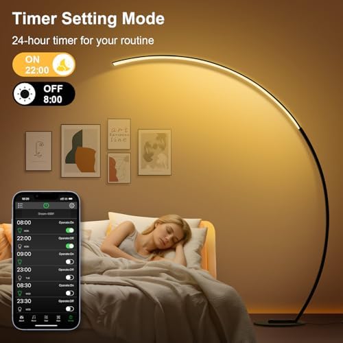 RGB Floor Lamp with 3 Color Temperatures, Ultra Bright 1800LM Smart Arc LED Floor Lamp with Remote Control, Music Sync, Scene Modes, Modern Standing Tall Lamp for Bedroom Living Room Gaming Rooms - Image 5