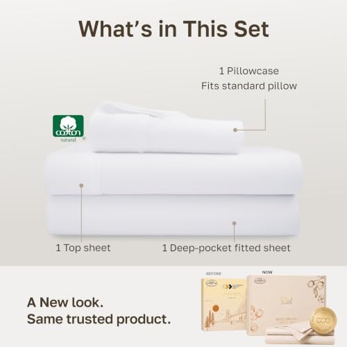 California Design Den Soft 100% Cotton Sateen Twin Sheets Set, 3 Pcs, White - Image 3