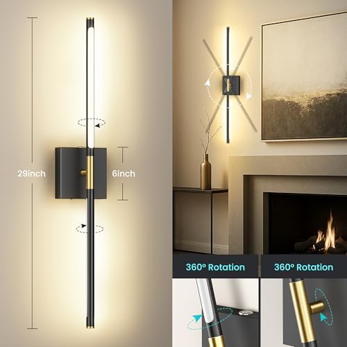 10000mAh Rechargeable Wall Lights, Black Gold, 29 Inch, 3CCT, 2 Pack - Image 3