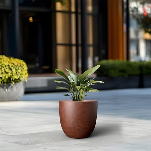 Kante Accent Round Bowl Rusty Concrete Planter 14" Dia, Outdoor - Image 4