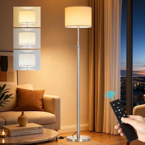 Floor Lamp Height Adjustable with Remote for Living Room and Bedroom Silver by Beanliss