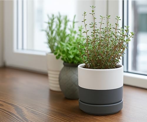 D'vine Dev 4.7 Inch Ceramic Planter Pot, White Grey, 94-O-B-6 - Image 2