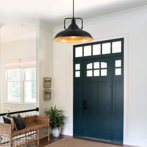 Black Pendant Light, Large Black and Gold Pendant Light 15.7" 3 Packs, Farmhouse Pendant Light, Island Pendant Lights, Kitchen Pendant Lights, Pendant Lights for Kitchen, Living Room - Image 5