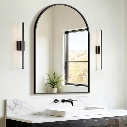 FICTOR 24" x 36" Arched Bathroom Vanity Mirror for Over Sink, Black by FICTOR