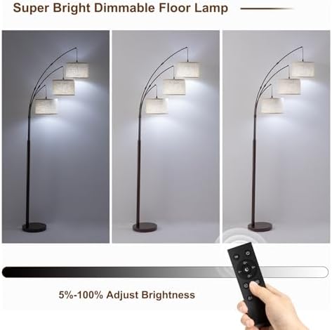 3 Light Arc Floor Lamps for Living Room, 2400LM Super Bright Floor Lamp with Remote Control, 80" Tall Floor Lamps with Stepless Dimmable, Mid Century Tree Floor Lamp for Bedroom, Office - Image 6