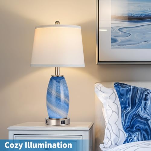Lovlast Glass Blue Table Lamp for Living Room Bedroom, 23.5" Modern Lamp - Image 7