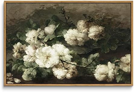 InSimSea Framed Canvas Wall Art Vintage Decor, Room Decor White Roses Still Life Paintings Canvas Print, Mid Century Modern Decor for Living Room, Bathroom Farmhouse Kitchen, 16"x24" by InSimSeaArt