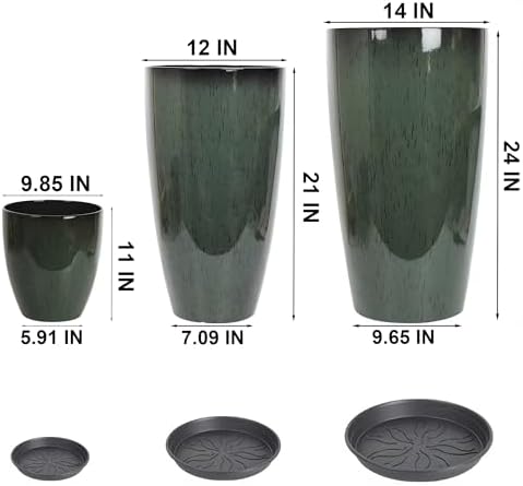 24,21,11 Inch Large Plastic Planters with Drainage Hole and Saucer - Set of 3 Tall Plant Pots Indoor Flower Pot Tall Round Planters Outdoor Large Tall Planter - Image 4