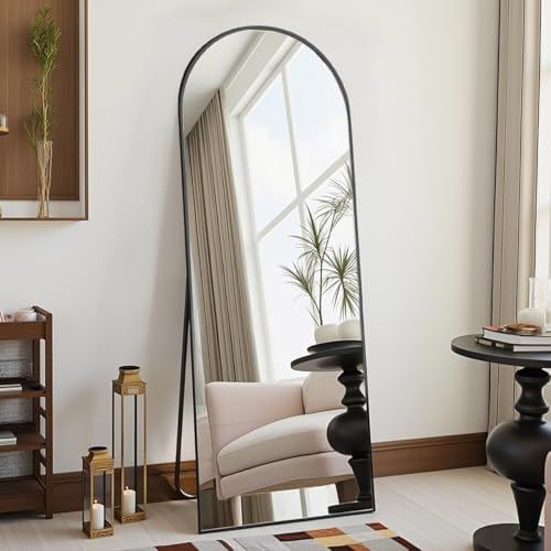 DMWOODFL 58"x18" Arched Full Length Mirror - Wall/Floor Mounted with Stand, Shatter-Proof Glass & Aluminum Frame, Large Body Mirror for Bedroom, Living Room, Entryway or Cloakroom, Black by DMWOODFL