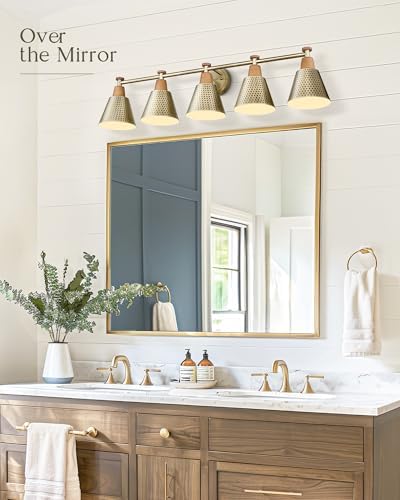 FEMILA Bathroom Light Fixtures, Modern Bathroom Vanity Light with Hammered Metal Shade, Sconces Wall Lighting for Mirror Kitchen Bedroom, Gold, 37" - Image 4