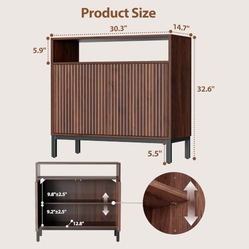 Mericonia 30 Inch Fluted Buffet Cabinet with Open Storage, Modern Sideboard with Doors & Adjustable Shelf, Accent Credenza Coffee Bar for Kitchen, Dining Room, Living Room, Entryway - Image 2