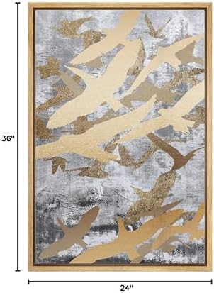 NWT Framed Canvas Print Wall Art Flying Golden Bird Collage Nature Wilderness Illustrations Modern Art Decorative Landscape Rustic Zen Colorful for Living Room, Bedroom, Office - 24"x36" Natural - Image 6