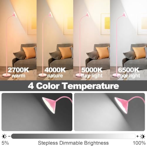 Yikuneng Dimmable LED Floor Lamp, Super Bright Reading Lamps Floor Standing lamp with Remote & Touch Control, Stepless Dimming & 2700K-6500K Color Temperature, for Living Room Bedroom Office, Pink - Image 5