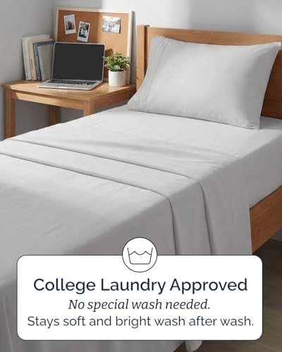 Twin XL 3 Piece Sheet Set - College Dorm Room Essentials - French Grey - Image 6