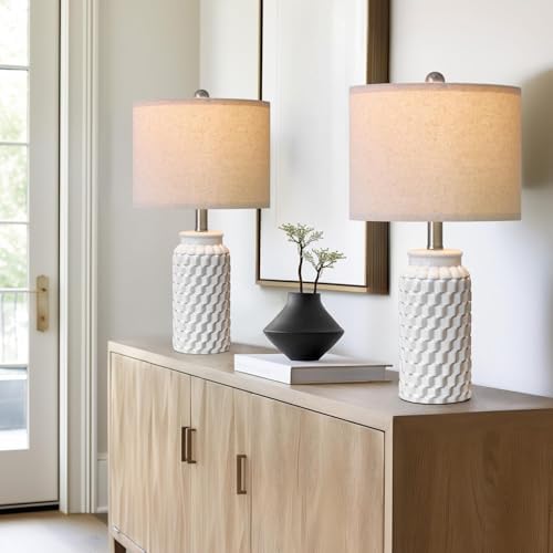 20.5" Small Bedside Lamps Set of 2, White Ceramic Nightstand Lamp - Image 4